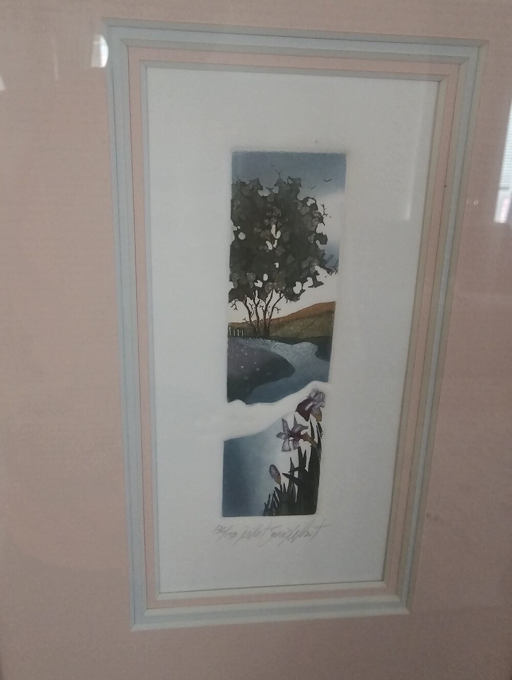Vintage Pink and Pastel Framed Landscape Print